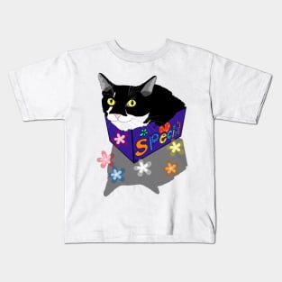 Cute Tuxedo cat sits and fits in a box  Copyright TeAnne Kids T-Shirt